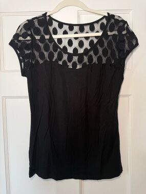 Boston Proper Black Polka Dot Mesh Tee